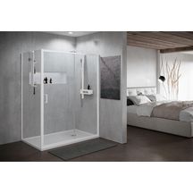 Porte de douche coulissante avec un fixe en alignement Zephyros 2.0 2P 114 Ext. 114-120Cm verre trempé transparent profilés blanc Mat Réf : ZEP22P114-1U