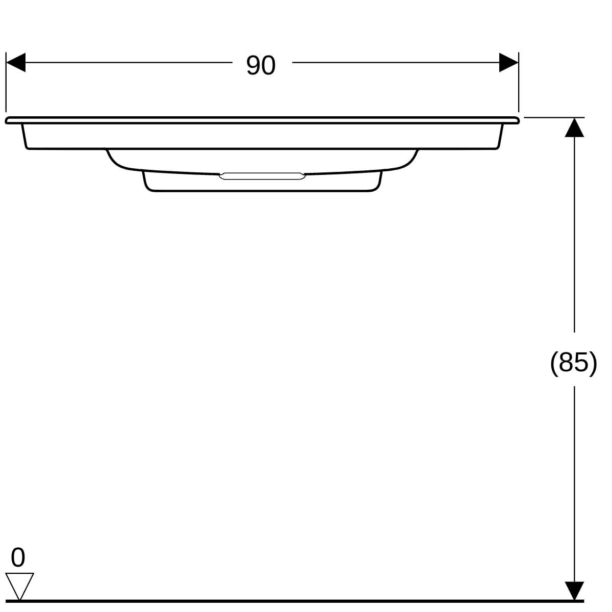 Lavabo pour meuble Geberit ONE sortie horizontale, compact, 90x40cm, sans trou de robinetterie, trop-plein dissimulé, blanc, KeraTect, chromé brillant Réf. 500.395.01.1