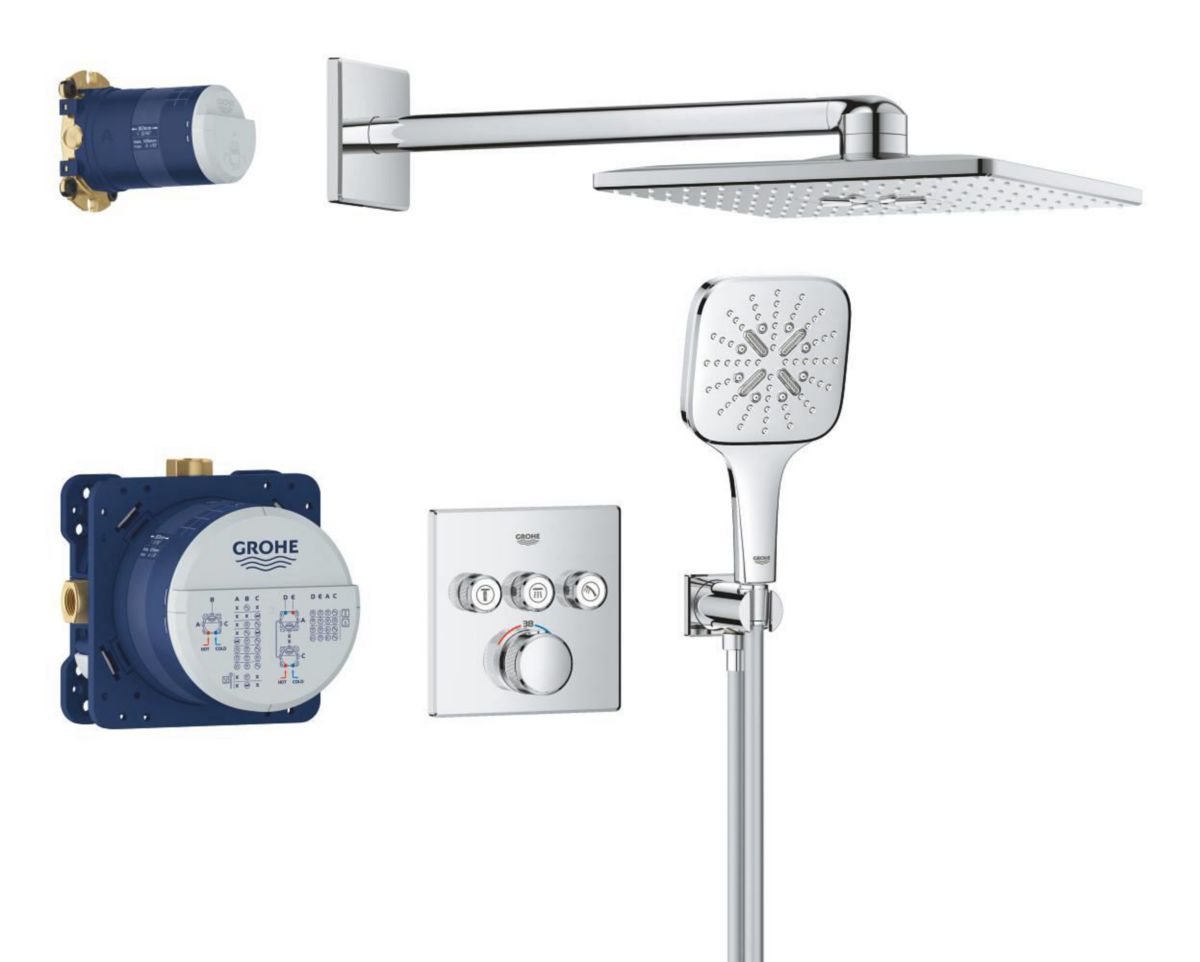 Pack douche encastrée Rainshower SmartActive 310 Cube Chromé Grohtherm SmartControl Réf. 34864000