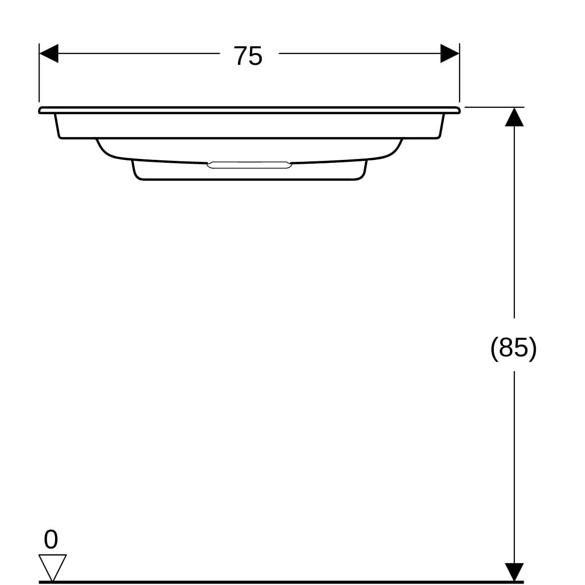 Lavabo pour meuble Geberit ONE sortie horizontale, compact, 75x40cm, sans trou de robinetterie, trop-plein dissimulé, blanc, KeraTect, chromé brillant Réf. 500.391.01.1