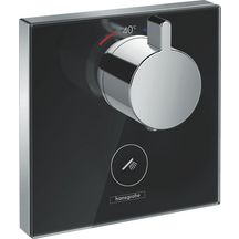 hansgrohe ShowerSelect Glass Set de finition en verre pour mitigeur thermostatique encastré haut débit avec une sortie permanente et un robinet d’arrêt, Blanc/Chromé