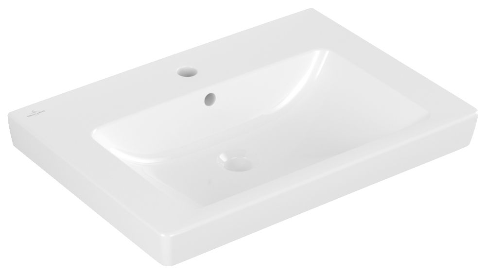 Lavabo SUBWAY 2.0 pour robinetterie à 3 trous, trou de robinetterie central percé avec trop-plein 650 x 470 mm blanc ceramicplus Réf. 711365R1