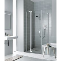 Paroi de douche Raya 90 x 200 porte pivotante avec élément fixe, pivots à gauche, élément fixe à gauche profilé argent mat verre clair traité anticalcaire rothaclean Réf. 1403031489