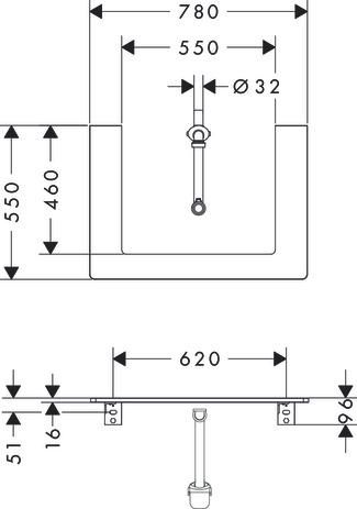 hansgrohe Xelu Q Plan stratifié 780/550 percé au centre pour lavabo Xelu Q 600/480, Blanc brillant