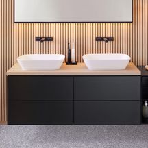 Plan de lavabo Geberit ONE, découpe double, pour lavabo à poser en forme de vasque: B=135cm, H=3cm, T=47cm, chêne / mélamine structuré bois