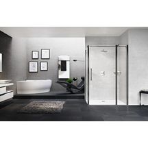 Porte de douche battante avec un fixe en alignement Young 2P 117 extensibilité 117-121Cm verre trempé transparent profilés blanc Mat Réf : Y22P117-1U