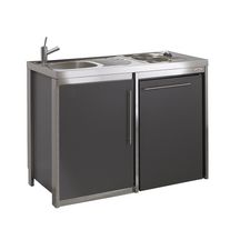 Meuble bas cuisinette METALLINE 120 cm  1 porte avec niche pour réfrigérateur 55 cm, Coloris Anthracite