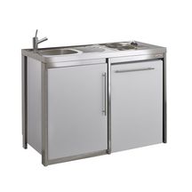 Cuisinette complète METALLINE  120 cm avec évier inox 18/10 lisse, coloris Glacier