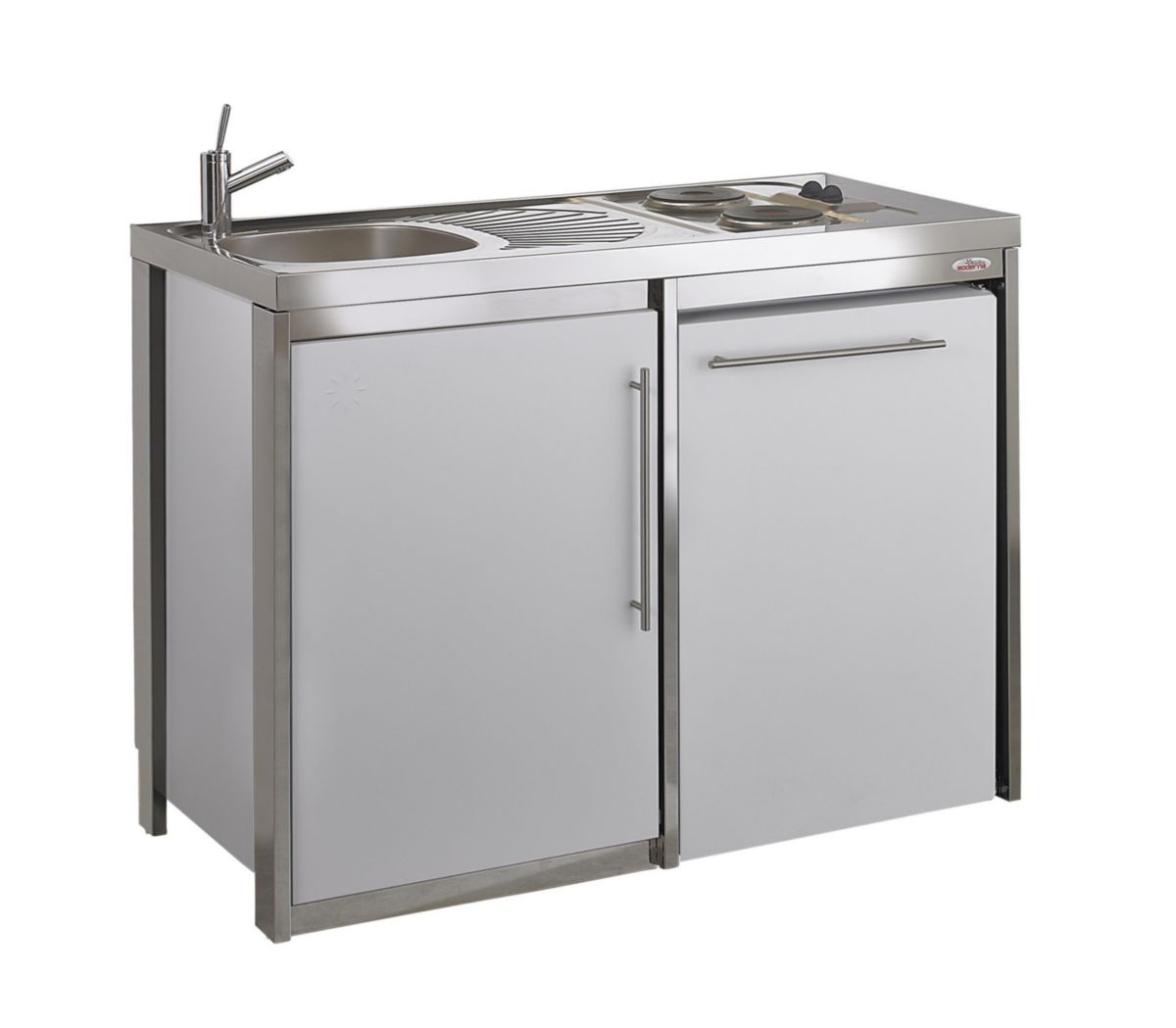 Cuisinette complète METALLINE  120 cm avec évier inox 18/10 lisse, coloris Glacier