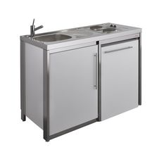 Cuisinette complète METALLINE  120 cm avec évier inox 18/10 lisse, coloris Glacier