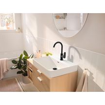 Mitigeur de lavabo 210  Rebris S avec bec orientable, tirette et vidage Noir mat Réf. 72536670