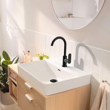 Mitigeur de lavabo 210  Rebris S avec bec orientable, tirette et vidage Noir mat Réf. 72536670