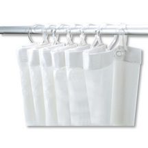 Rideau de douche avec 8 mousquetons plastique, hauteur 1,80 m, largeur 1,20 m, PVC blanc réf. 382