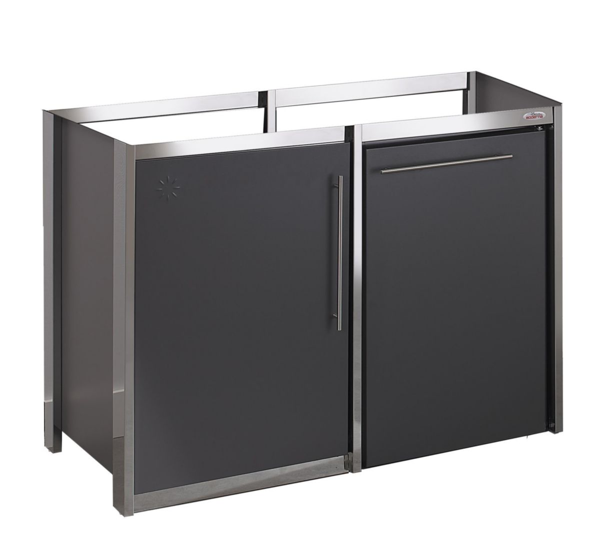 Meuble bas cuisinette METALLINE 120 cm  1 porte avec niche pour réfrigérateur 55 cm, Coloris Anthracite