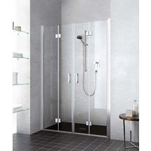 Porte de douche pivotante repliable 4 éléments, Série LIGA, largeur 1300 mm, hauteur 2000 mm, profilé argent mat, Verre clair Réf. LI2T4130201AR