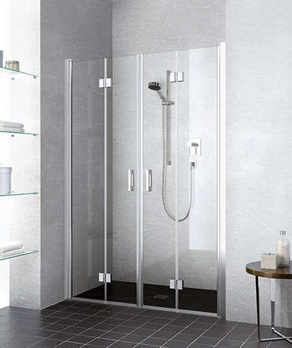 Porte de douche pivotante repliable 4 éléments, Série LIGA, largeur 1300 mm, hauteur 2000 mm, profilé argent mat, Verre clair Réf. LI2T4130201AR