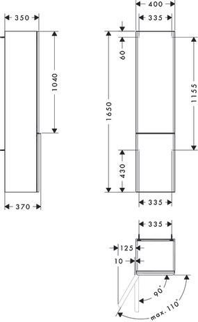 hansgrohe Xelu Q Colonne 400/350 Chêne clair naturel, charnière de porte gauche, Finition de la poignée: Chrome