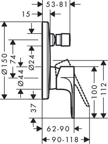 Set de finition  Rebris S pour mitigeur thermostatique encastré avec 2 fonctions Noir mat Réf. 72466670