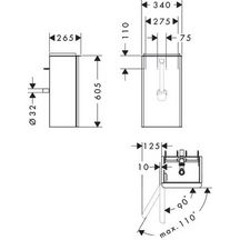 hansgrohe Xelu Q Meuble bas pour lave-mains 340/245, caisson Noyer foncé, charnière de porte gauche, Finition de la poignée: Noir mat