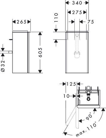 hansgrohe Xelu Q Meuble bas pour lave-mains 340/245, caisson Noyer foncé, charnière de porte gauche, Finition de la poignée: Noir mat