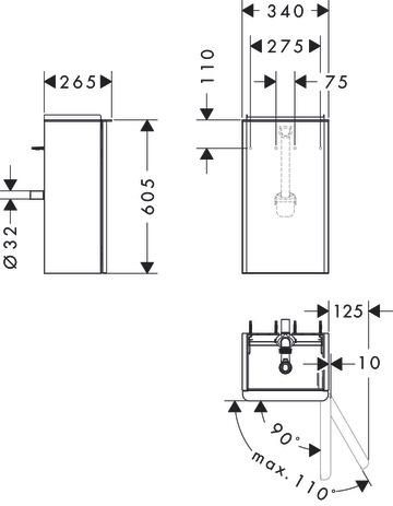 hansgrohe Xelu Q Meuble bas pour lave-mains 340/245, caisson Gris mat, charnière de porte droite, Finition de la poignée: Blanc mat