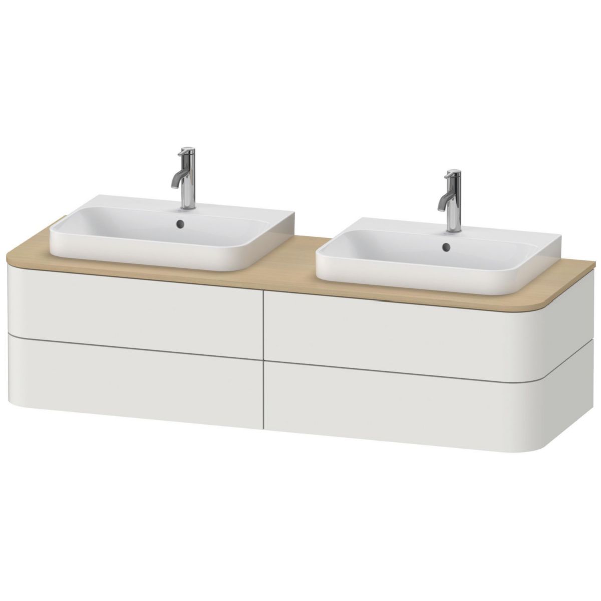 Meuble sous lavabo Happy D.2 Plus, suspendu, 4 tiroirs, L. 160 x H 40,8 x P 55cm, finition blanc Nordic satiné.  Réf.HP4974B3939