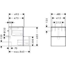 hansgrohe Xelu Q Meuble bas pour lave-mains 480/475 avec 2 tiroirs, caisson Chêne clair naturel, Finition de la poignée: Blanc mat