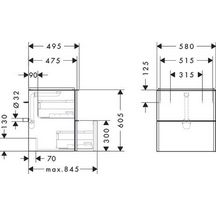 hansgrohe Xelu Q Meuble bas pour plan vasque 580/475 avec 2 tiroirs, caisson Noyer foncé, Finition de la poignée: Blanc mat