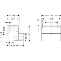 hansgrohe Xelu Q Meuble bas pour plan vasque 780/475 avec 2 tiroirs, caisson Noyer foncé, Finition de la poignée: Noir mat