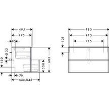 hansgrohe Xelu Q Meuble bas pour plan vasque 980/475 avec 2 tiroirs, caisson Blanc brillant, Finition de la poignée: Noir mat