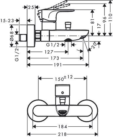 Mitigeur bain-douche Rebris S  avec Cartouche à 2 vitesses Chromé Réf. 72443000