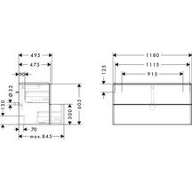 hansgrohe Xelu Q Meuble bas pour plan vasque 1180/475 avec 2 tiroirs, caisson Gris mat, Finition de la poignée: Noir mat