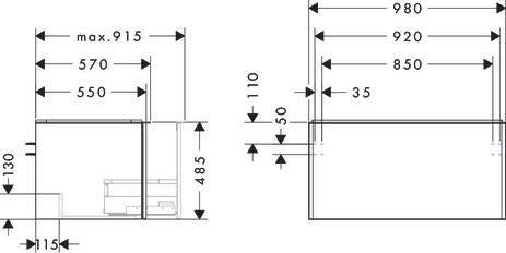 hansgrohe Xelu Q Meuble bas 980/550 pour lavabo à poser Xelu Q avec 1 tiroir, caisson Gris mat, Finition de la poignée: Blanc mat