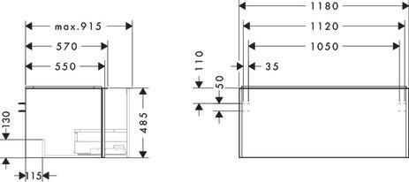 hansgrohe Xelu Q Meuble bas 1180/550 pour lavabo à poser Xelu Q avec 1 tiroir, caisson Blanc brillant, Finition de la poignée: Noir mat