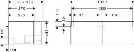 hansgrohe Xelu Q Meuble bas 1360/550 pour lavabo à poser Xelu Q avec 2 tiroirs, caisson Chêne clair naturel, Finition de la poignée: Blanc mat