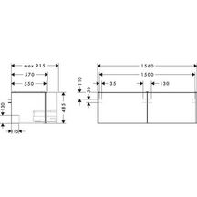 hansgrohe Xelu Q Meuble bas 1560/550 pour lavabo à poser Xelu Q avec 2 tiroirs, caisson Chêne clair naturel, Finition de la poignée: Noir mat