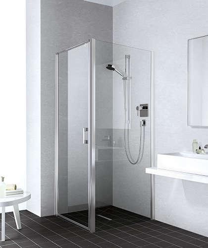 Paroi de douche fixe, Série LIGA, largeur 900 mm, hauteur 2000 mm, profilé argent poli, Verre clair traité anticalcaire Réf. LITWD09020VPR