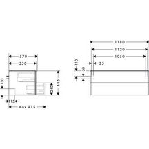 hansgrohe Xelu Q Meuble bas 1180/550 pour vasque Xuniva avec 2 tiroirs, caisson Noyer foncé, Finition de la poignée: Chrome