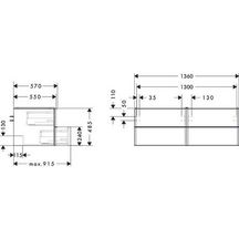 hansgrohe Xelu Q Meuble bas 1360/550 pour vasques Xuniva avec 4 tiroirs, caisson Noyer foncé, Finition de la poignée: Noir mat