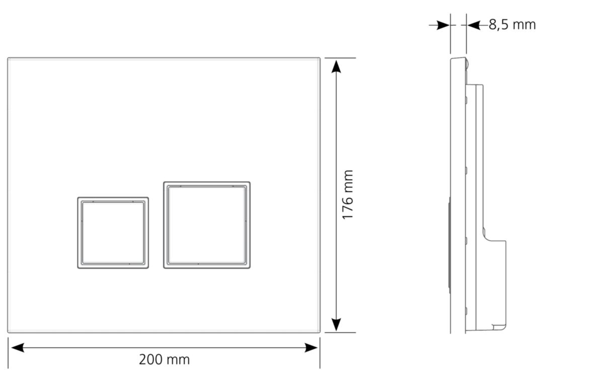 Plaque de commande carrée ABS blanc et insert chromé brillant