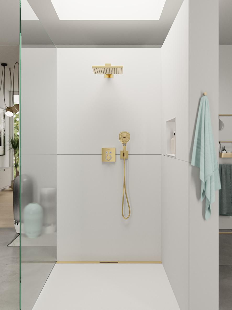 hansgrohe Raindance E Douche de tête 300 1jet avec bras de douche, Aspect doré poli