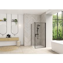 Paroi de douche retour fixe Smart Design  sans seuil 120 cm profilé noir verre transparent Réf. PA90158NTNE