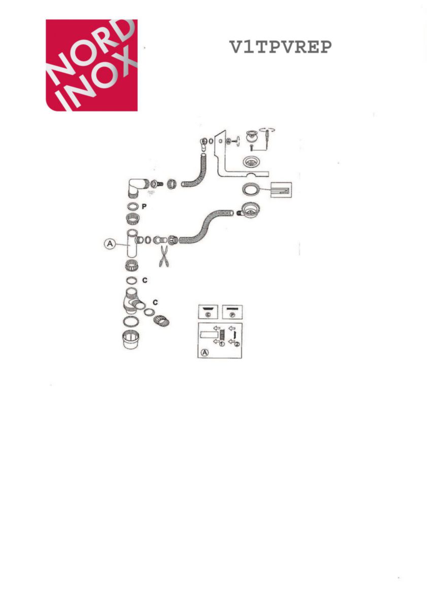 Vidage complet pour évier PMR ESFR1INOXNU et ESFR2INOXNU Réf. V1TPVREP