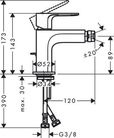 Mitigeur de bidet Rebris S avec tirette et vidage Chromé Réf. 72210000