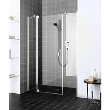 Porte de douche pivotante avec 2 éléments fixes, pivots à droite, RAYA, largeur 1400 mm, hauteur 2000 mm, Profilé Argent POLI, Verre clair traité anticalcaire Réf. RA1AR14020VPR