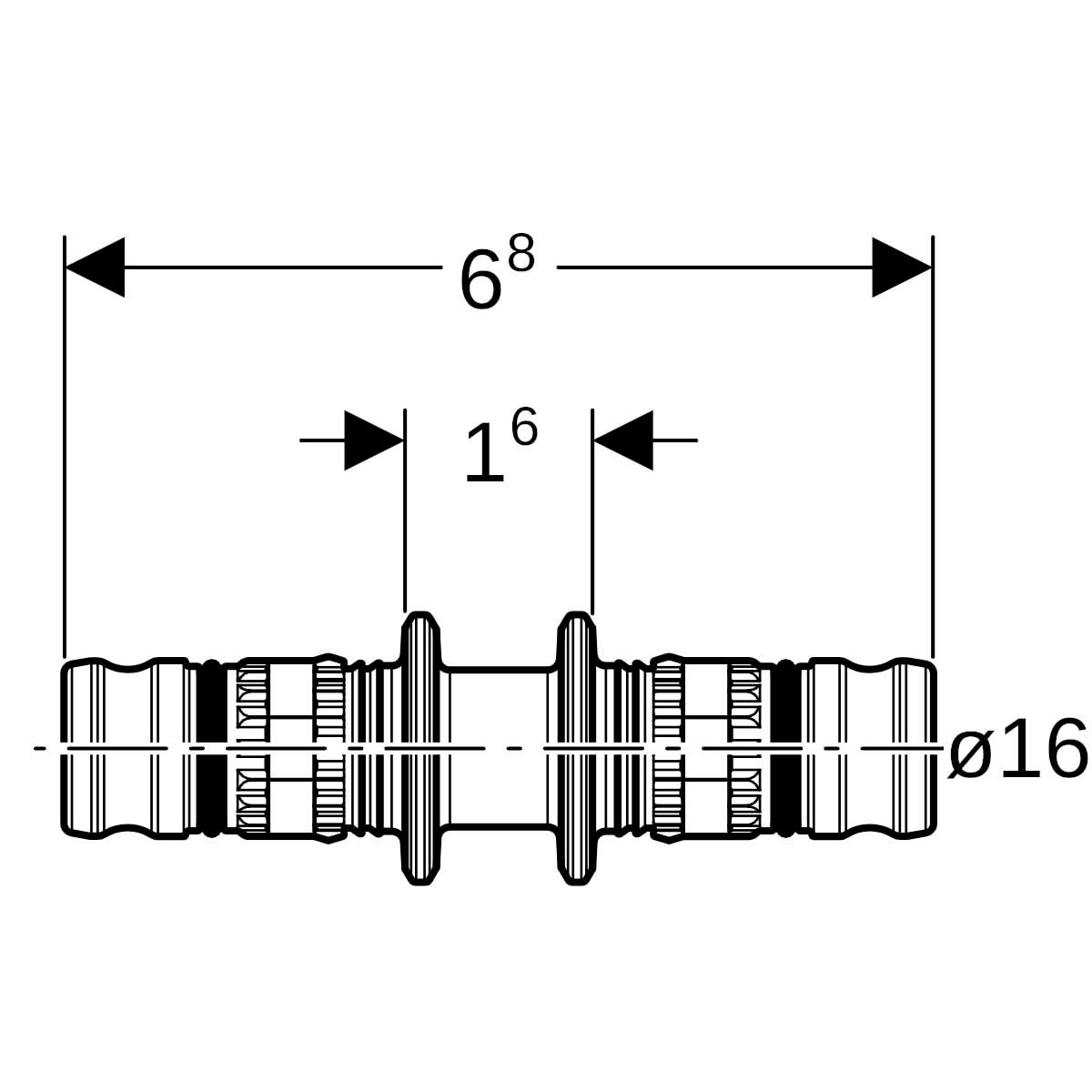 Jonction 2 tubes D16 Réf 621.505.00.5