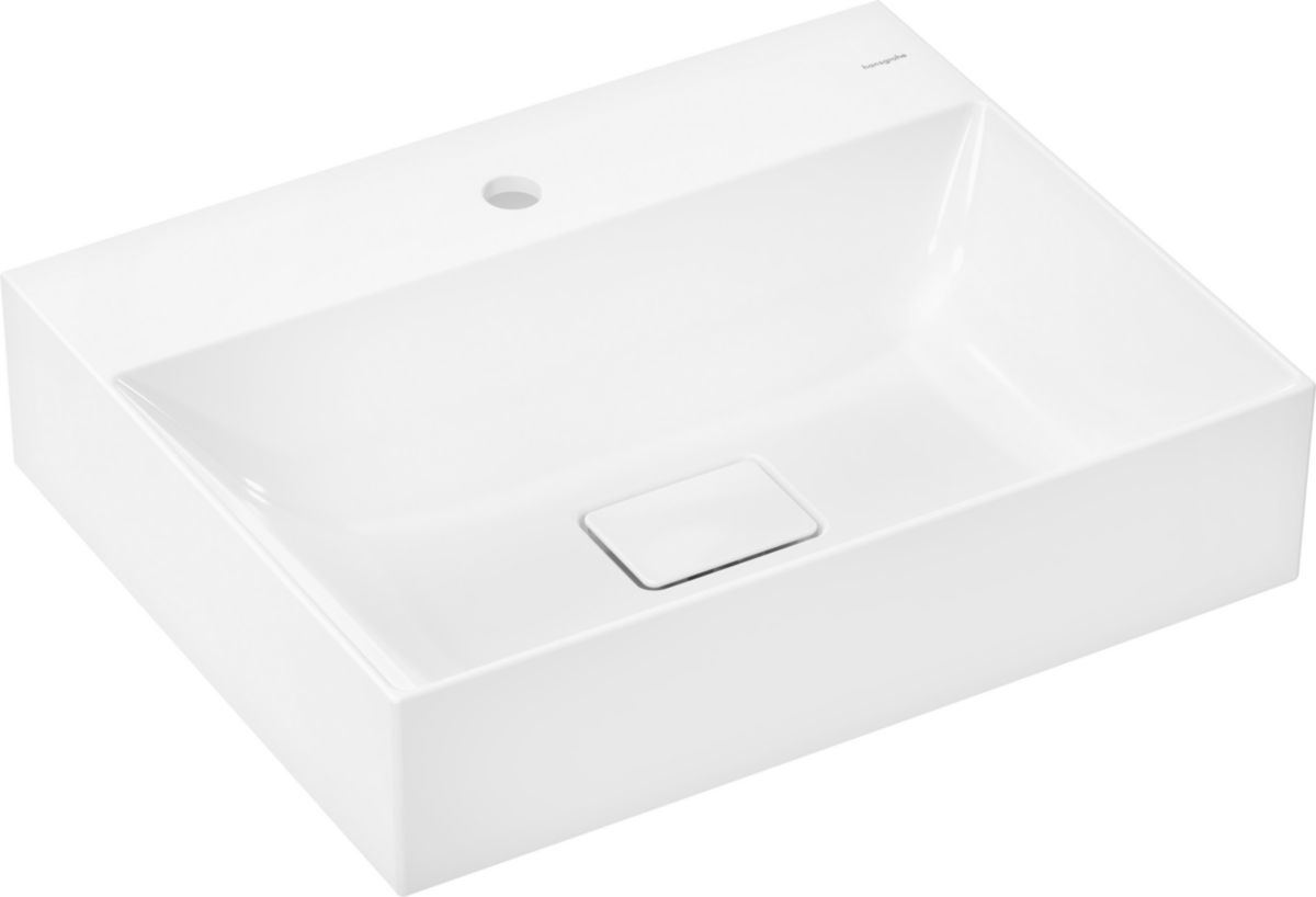 hansgrohe Xevolos E Plan vasque 600/480 sans trop plein, percé pour robinet, SmartClean, Blanc