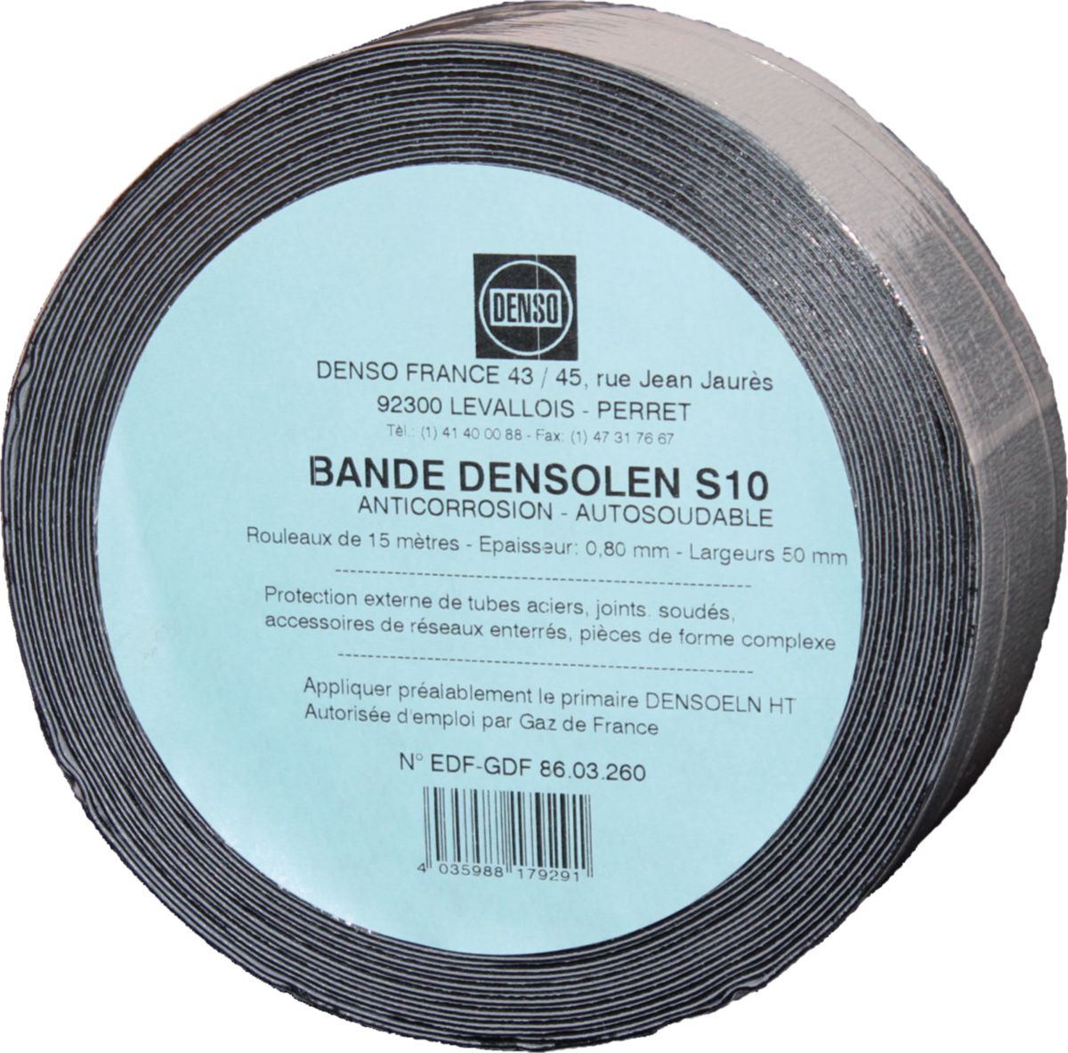 Bande anticorrosion double face auto soudable lg 15 m larg 50 mm noire densolen s10 rouleau 935867