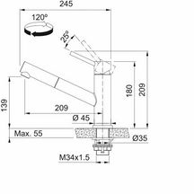 Mitigeur évier ORBIT, douchette mono-jet , Levier haut 0°/90° aérateur laminaire Inox réf. 650564