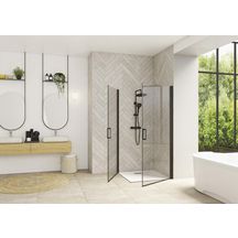 Paroi de douche Smart Design angle porte pivotante sans seuil XXL 110 cm profilé noir verre transparent Réf. PA90180NTNE